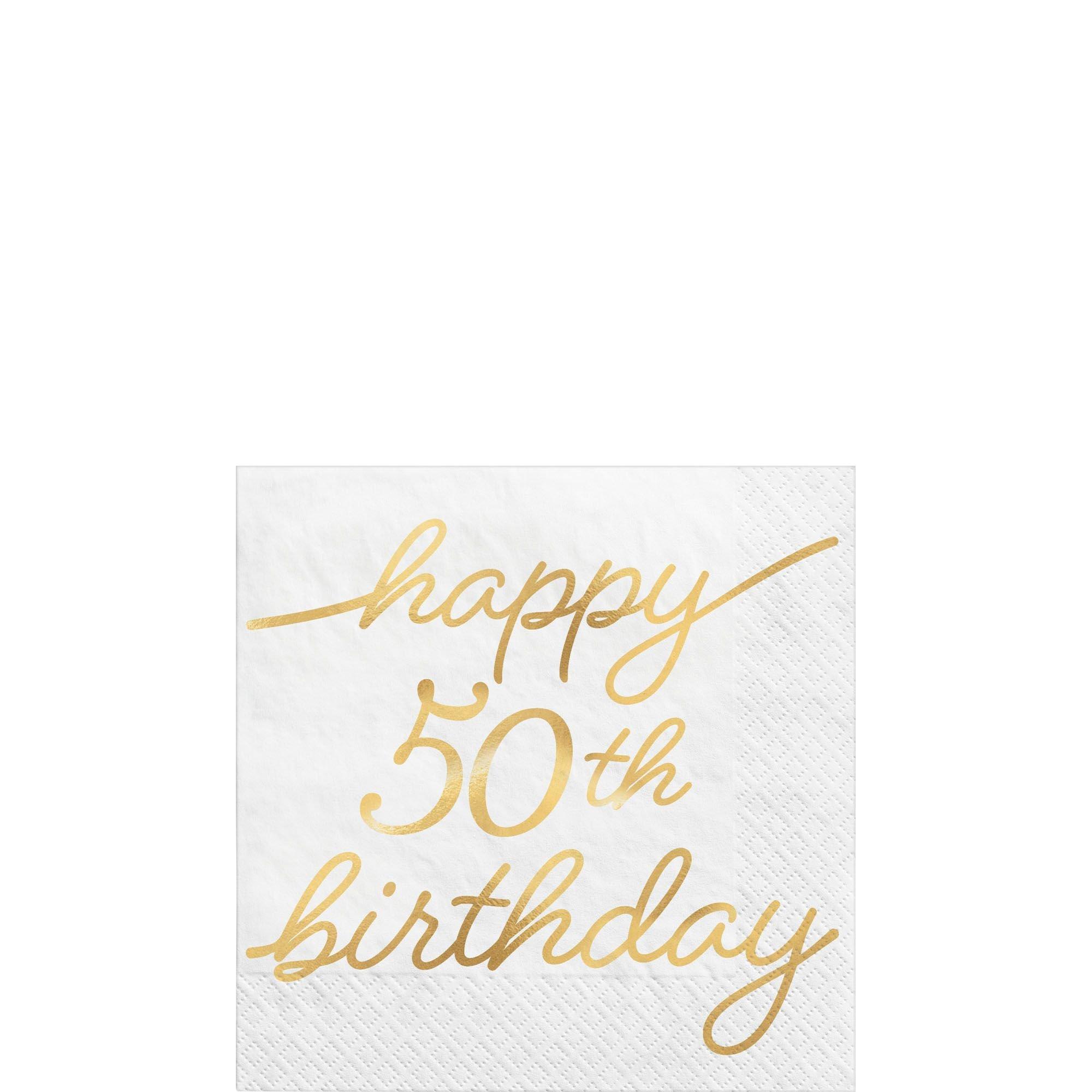 Metallic Golden Age Happy 50th Birthday Paper Beverage Napkin, 5in, 16ct