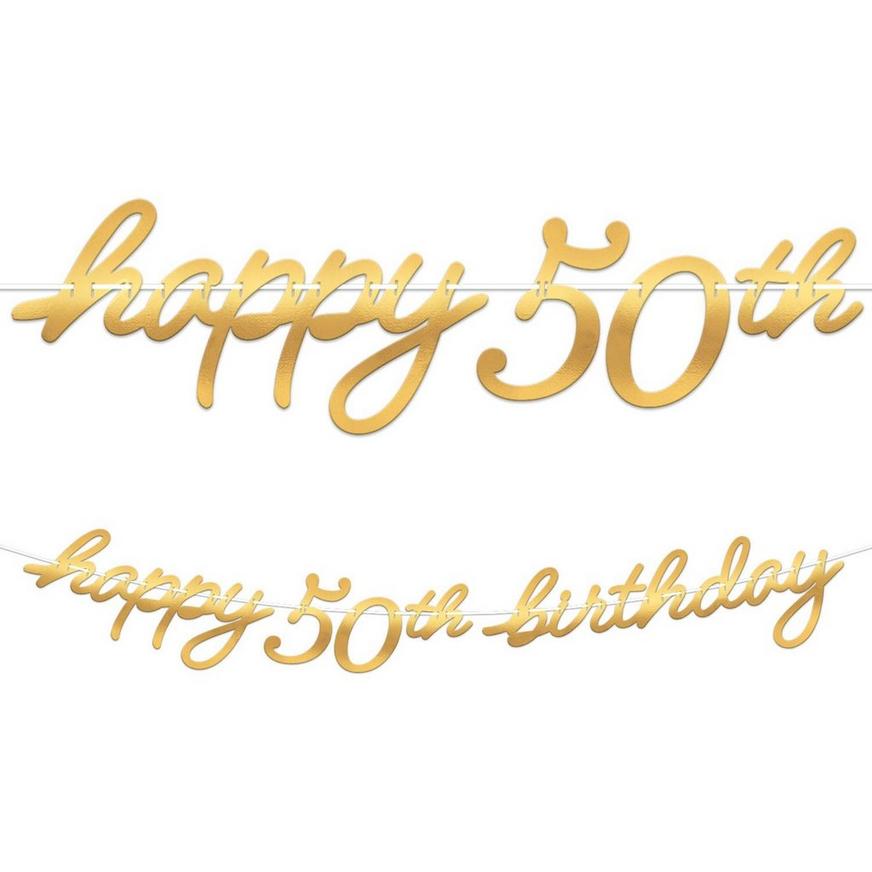 Metallic Golden Age Happy 50th Birthday Cardstock Letter Banner, 12ft