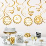 Metallic Golden Age 40th Birthday Paper Fans & Swirl Decorations, 12pc