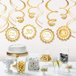 Metallic Golden Age 30th Birthday Paper Fans & Swirl Decorations, 12pc