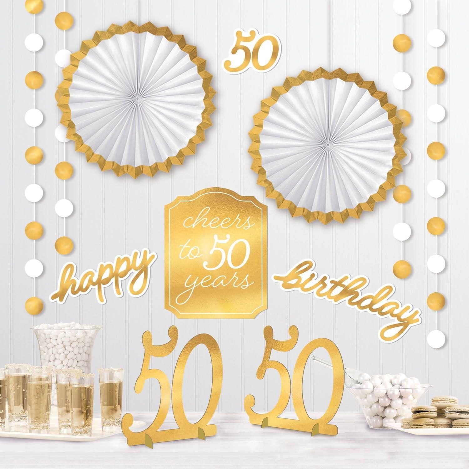 Metallic Golden Age 50th Birthday Room Decorating Kit, 12pc