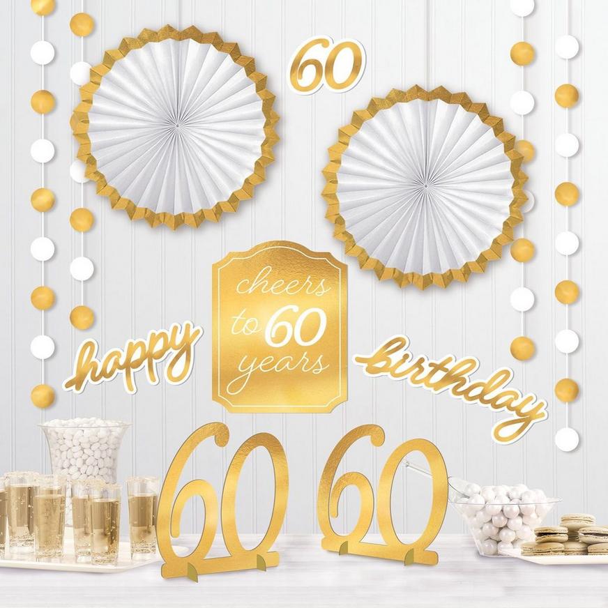 Metallic Golden Age 60th Birthday Room Decorating 12pc | Party City