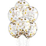 6ct, 12in, Metallic Golden Age 40th Birthday Latex Confetti Balloons