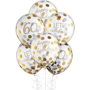 6ct, 12in, Metallic Golden Age 60th Birthday Latex Confetti Balloons