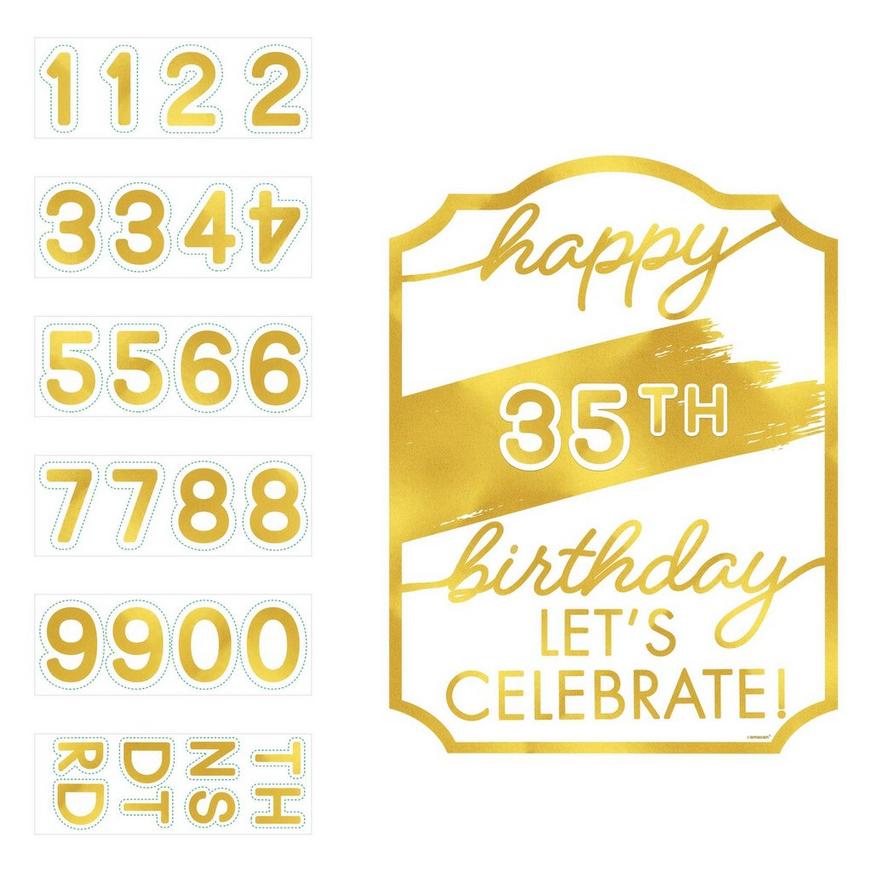Metallic Golden Age Birthday Add-an-Age Cardboard Easel Sign, 10.5in x 14in