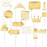 Metallic Golden Age Birthday Photo Booth Kit, 38.9in x 77in, Includes Backdrop & 13 Photo Props