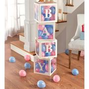 White Pop-Up Baby Block Decorations with Blue & Pink Mini Latex Balloons, 11.75in