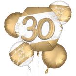 Satin Golden Age Happy 30th Birthday Foil Balloon Bouquet, 5pc