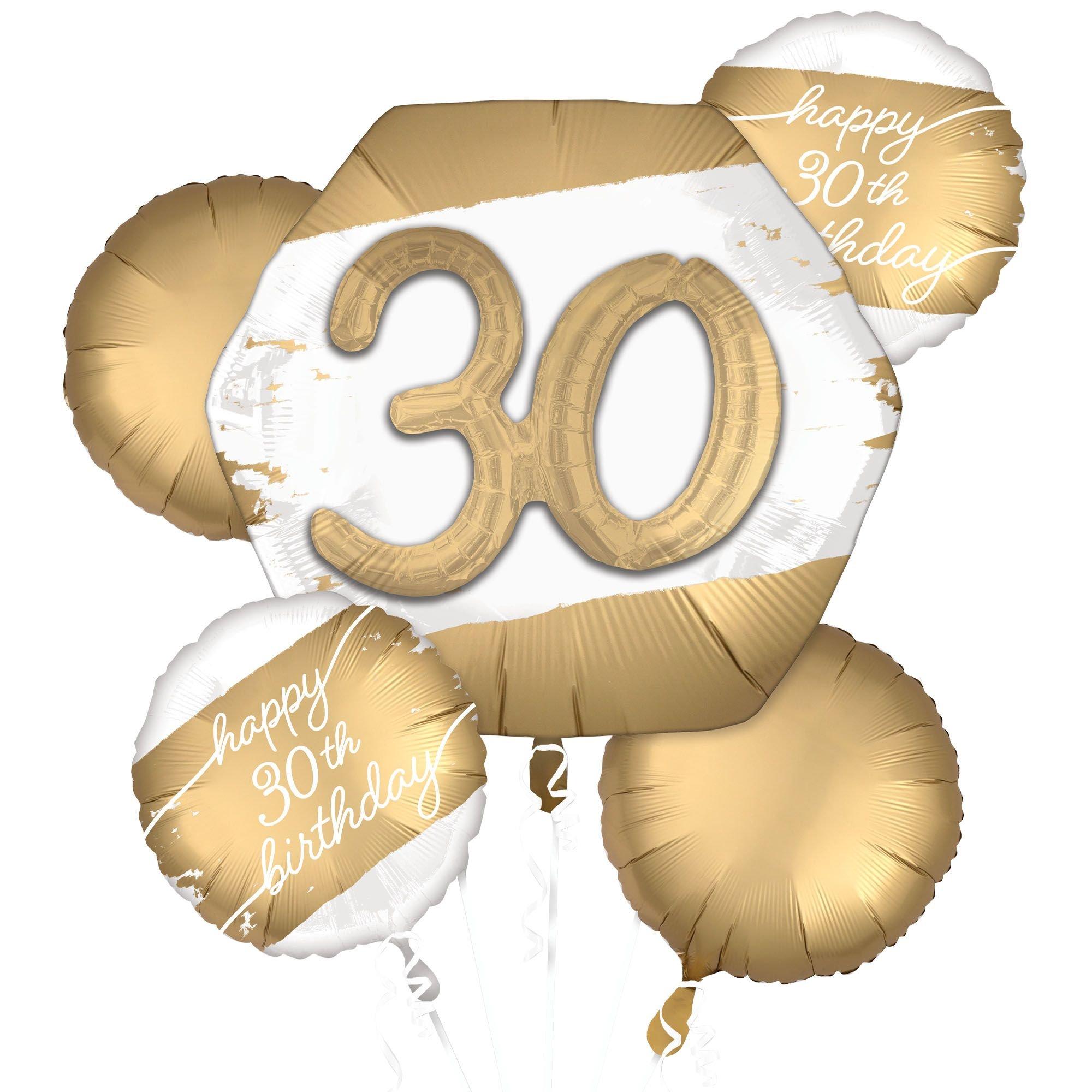 Satin Golden Age Happy 30th Birthday Foil Balloon Bouquet, 5pc | Party City