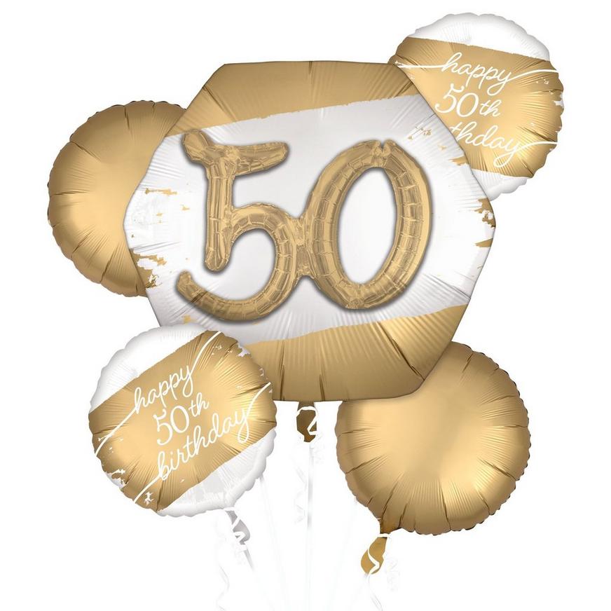 Satin Golden Age Happy 50th Birthday Foil Balloon Bouquet, 5pc