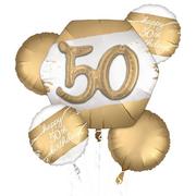 Satin Golden Age Happy 50th Birthday Foil Balloon Bouquet, 5pc