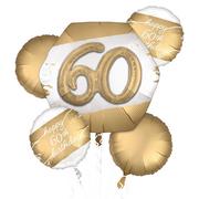 Satin Golden Age Happy 60th Birthday Foil Balloon Bouquet, 5pc