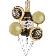 Vintage New Year's Eve Bubbly Foil Balloon Bouquet, 5pc