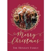 Custom Red Wreath Holiday Photo Cards