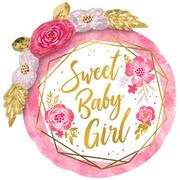 Pink Floral & Geometric Sweet Baby Girl Foil Balloon, 36in