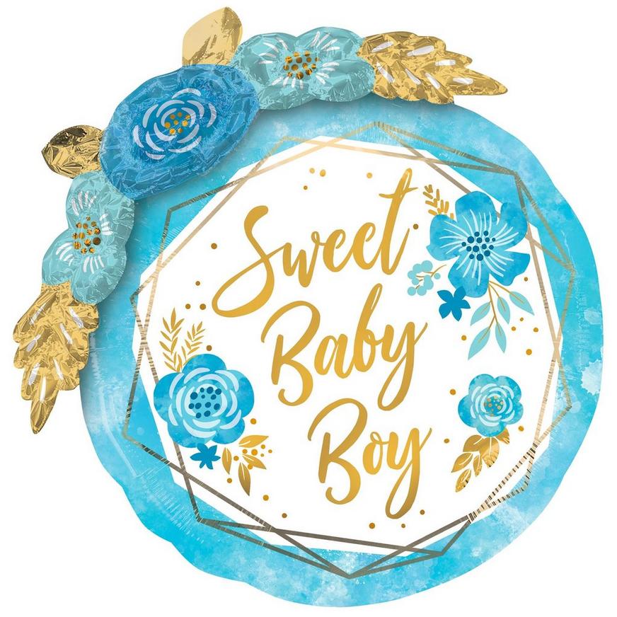 Blue Floral & Geometric Sweet Baby Boy Foil Balloon, 36in