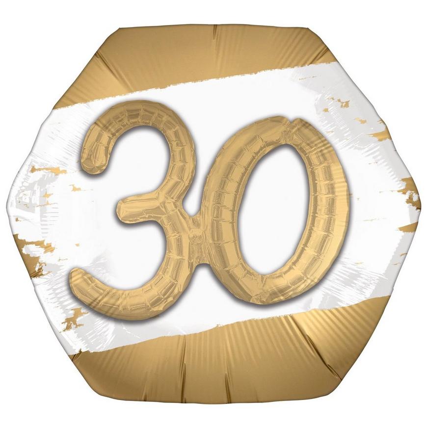 Satin Golden Age Happy 30th Birthday Hexagonal Foil Balloon, 30in x 28in