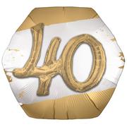 Satin Golden Age Happy 40th Birthday Hexagonal Foil Balloon, 30in x 28in