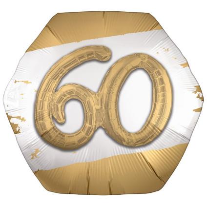 Satin Golden Age Happy 60th Birthday Hexagonal Foil Balloon, 30in x 28in