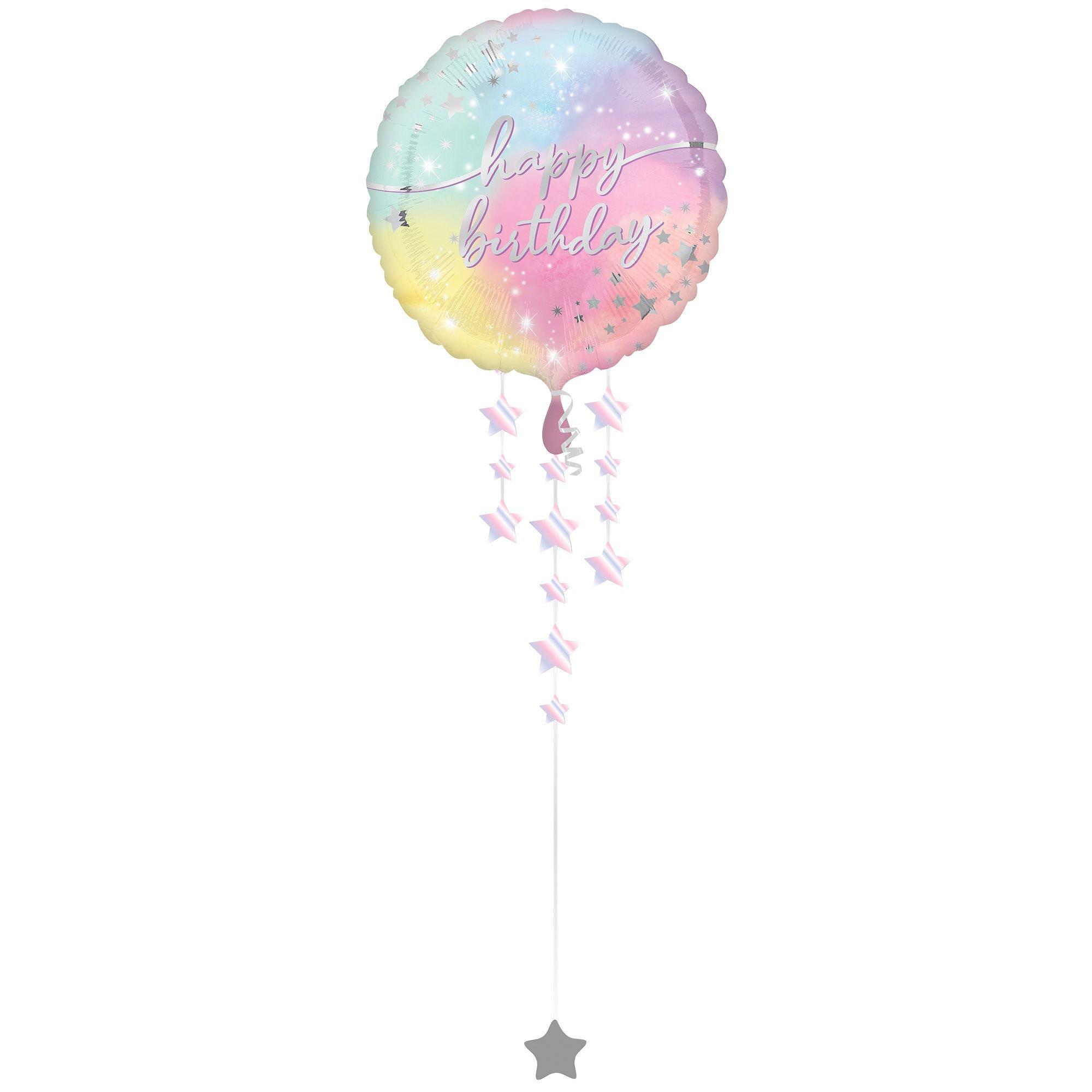 Iridescent Luminous Happy Birthday Foil Balloon with Balloon Weight Tail, 35in