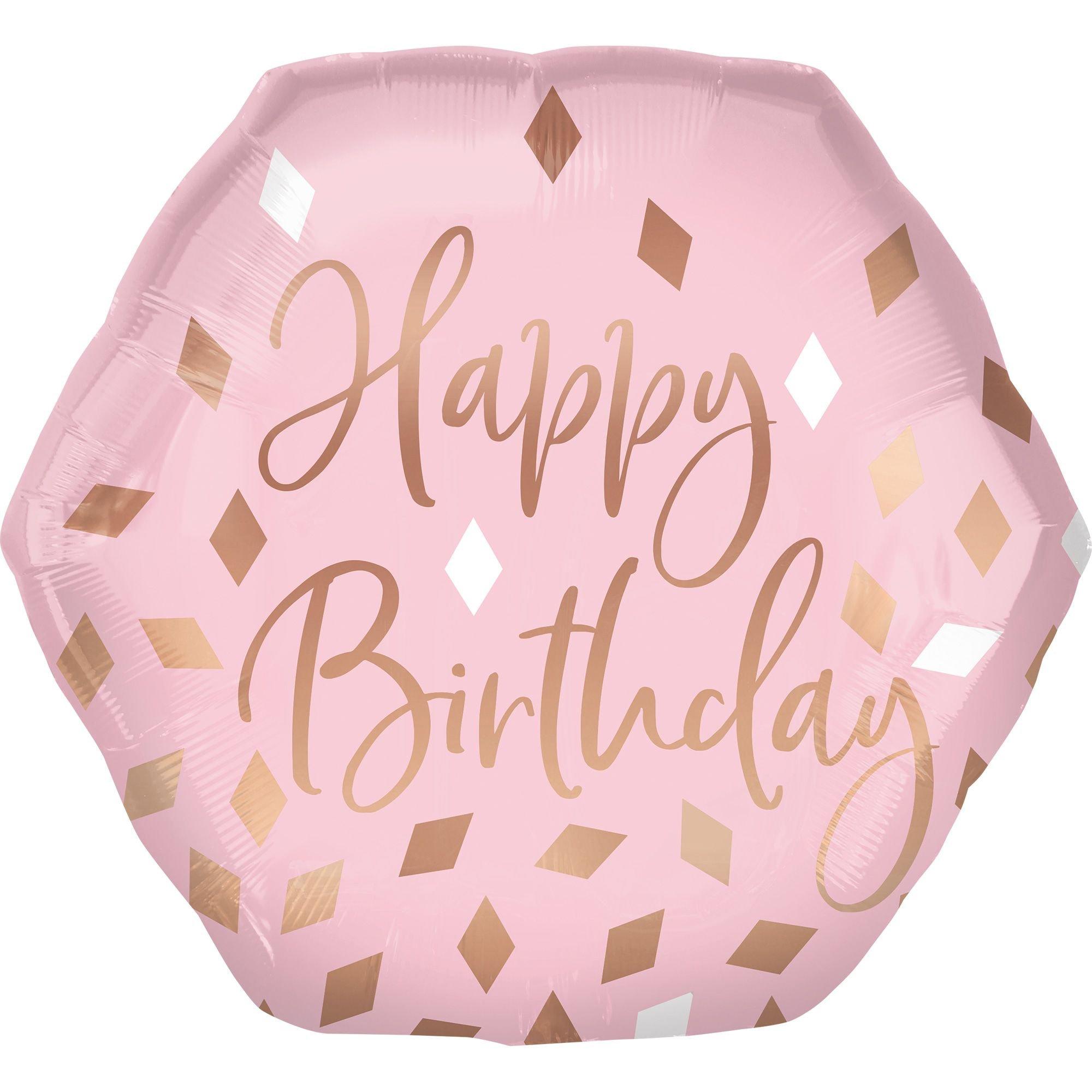 Metallic Blush Birthday Hexagonal Foil Balloon, 23in x 22in