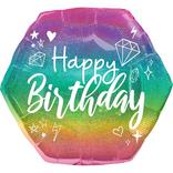Prismatic Sparkle Happy Birthday Hexagonal Foil Balloon, 23in x 22in