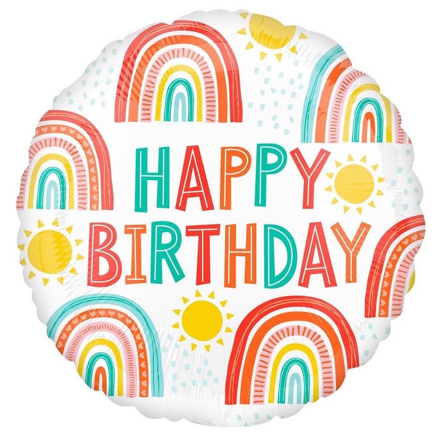 Retro Rainbow Happy Birthday Foil Balloon, 18in