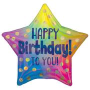 Iridescent Gold Dot Happy Birthday Star Foil Balloon, 18in