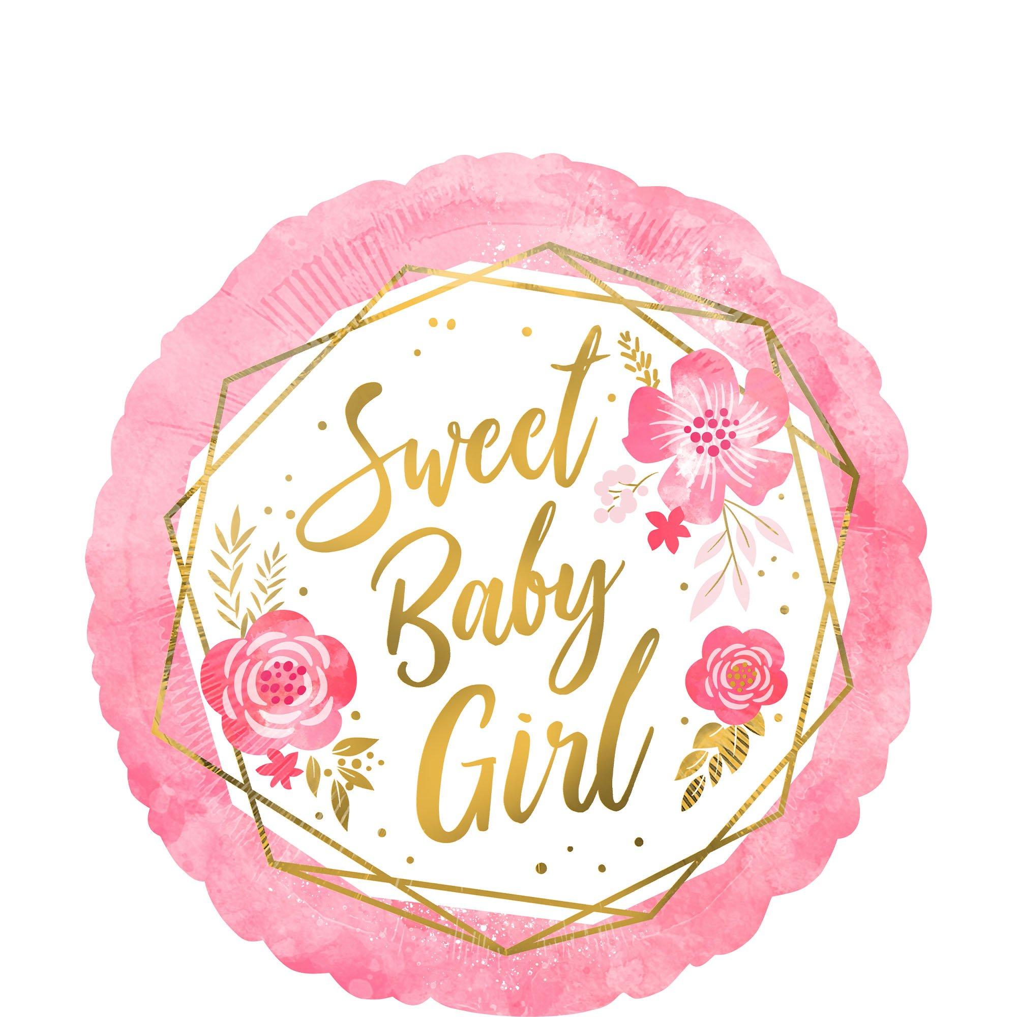 Pink Floral & Geometric Sweet Baby Girl Foil Balloon, 18in