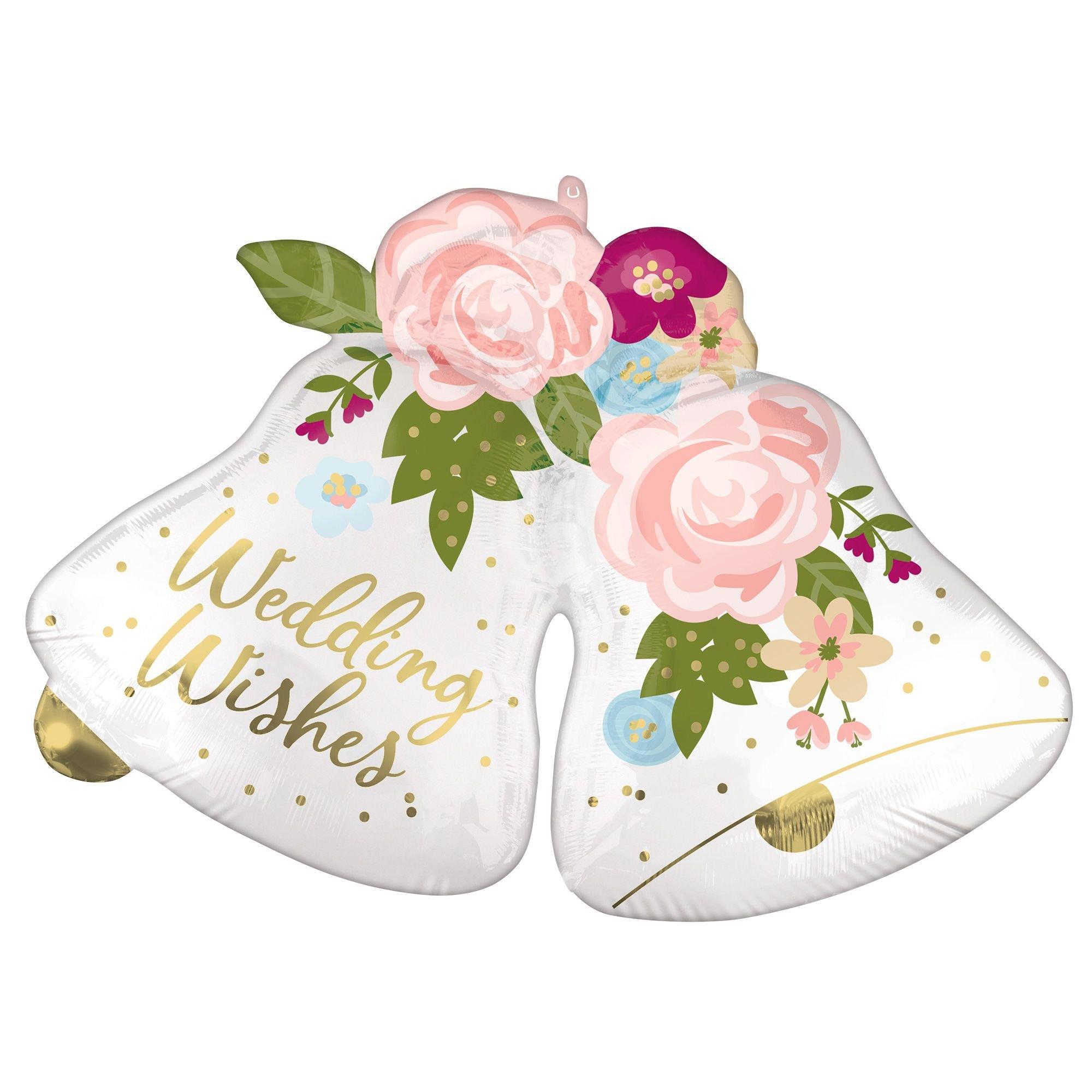 Satin Floral Wedding Bell Foil Balloon, 33in x 24in