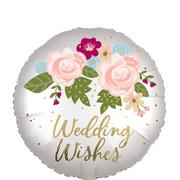 Satin Floral Wedding Wishes Foil Balloon, 18in