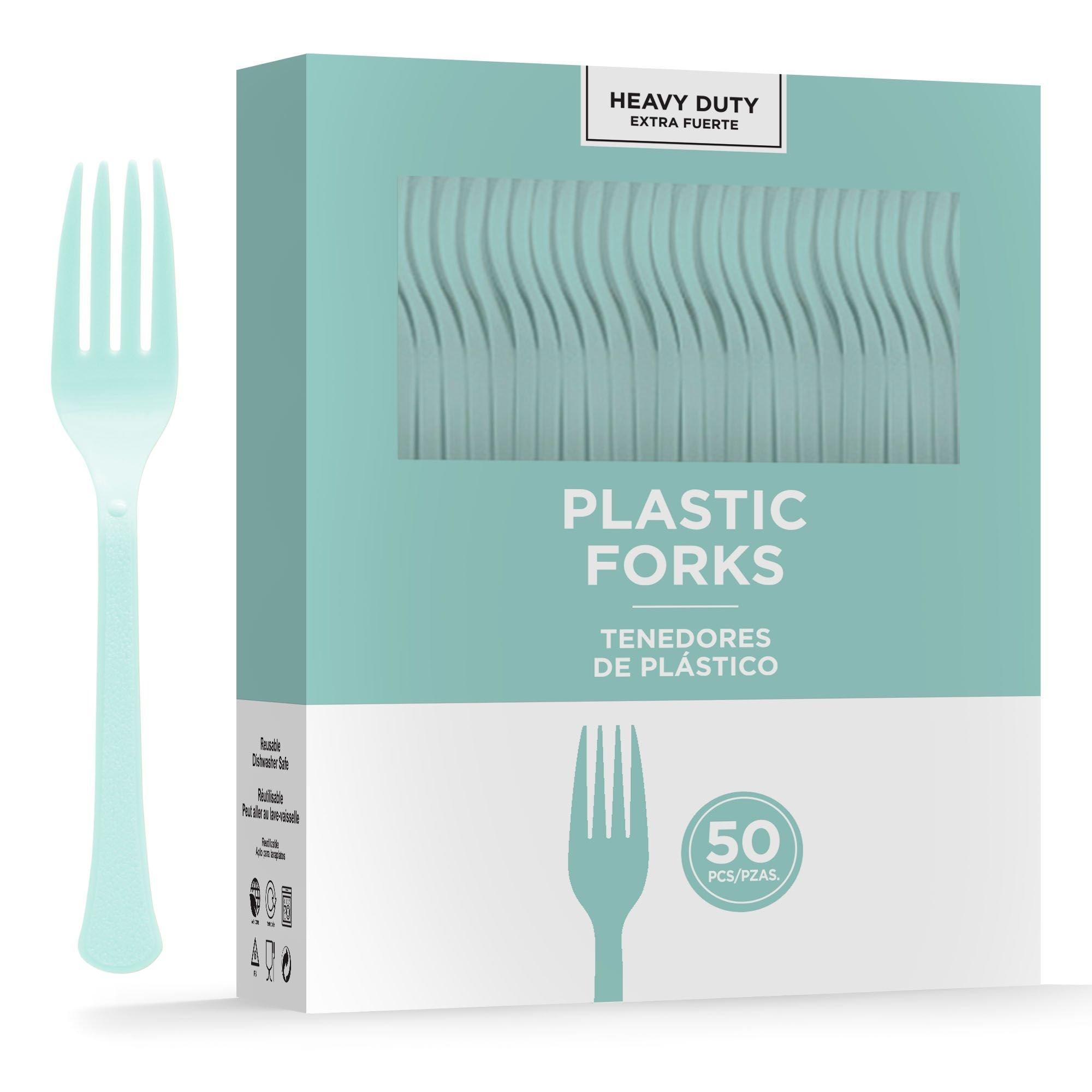 Robin's Egg Blue Heavy-Duty Plastic Forks, 50ct