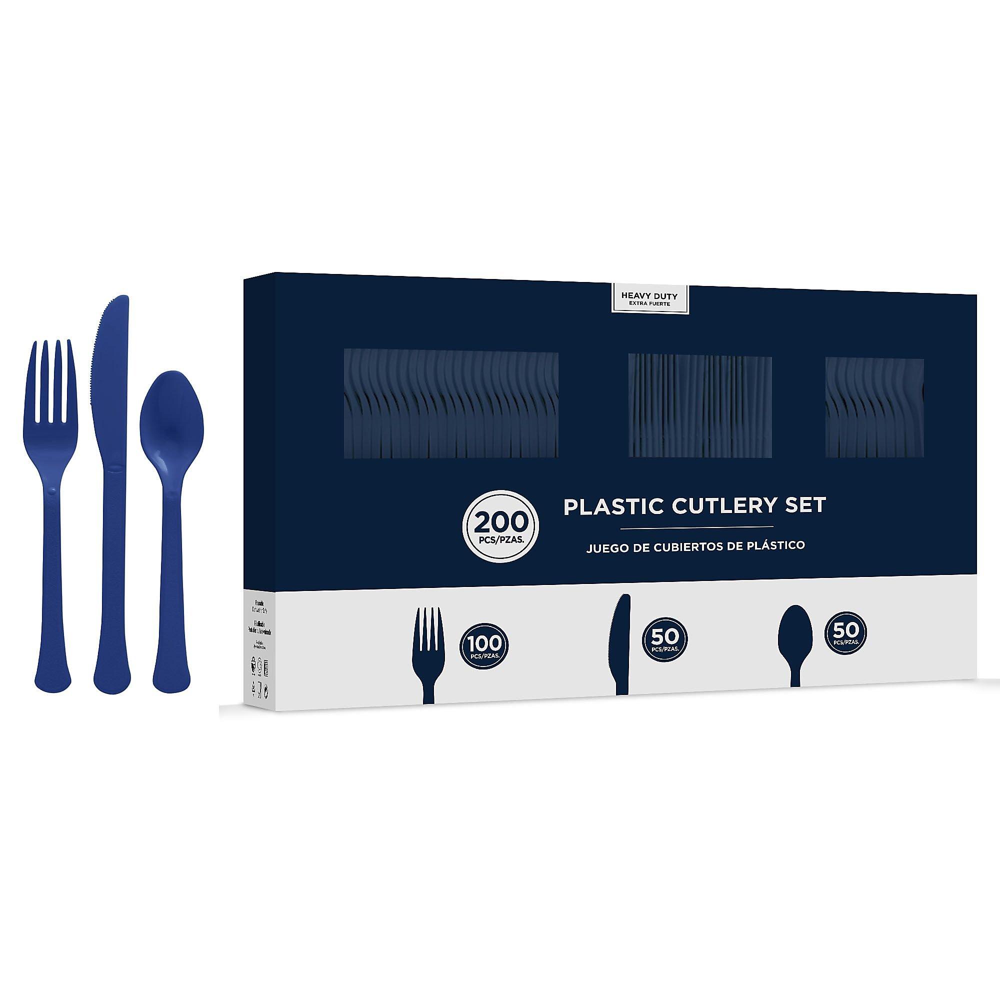 True Navy Blue Heavy-Duty Plastic Cutlery Set for 50 Guests, 200ct