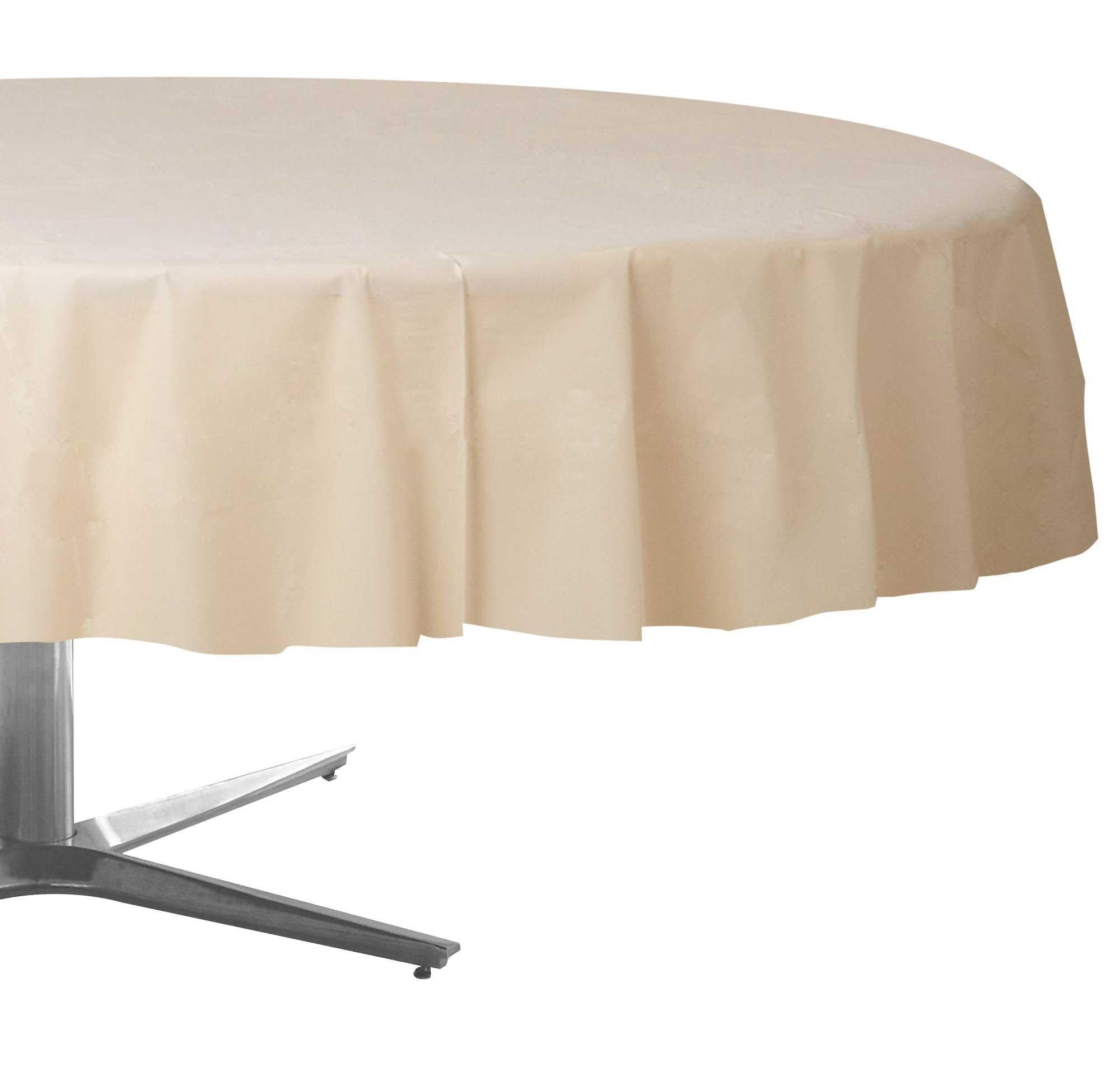 Vanilla Cream Round Plastic Table Cover, 84in