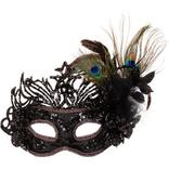 Black Sequin & Peacock Feather Masquerade Mask