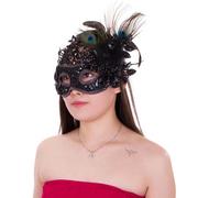 Black Sequin & Peacock Feather Masquerade Mask