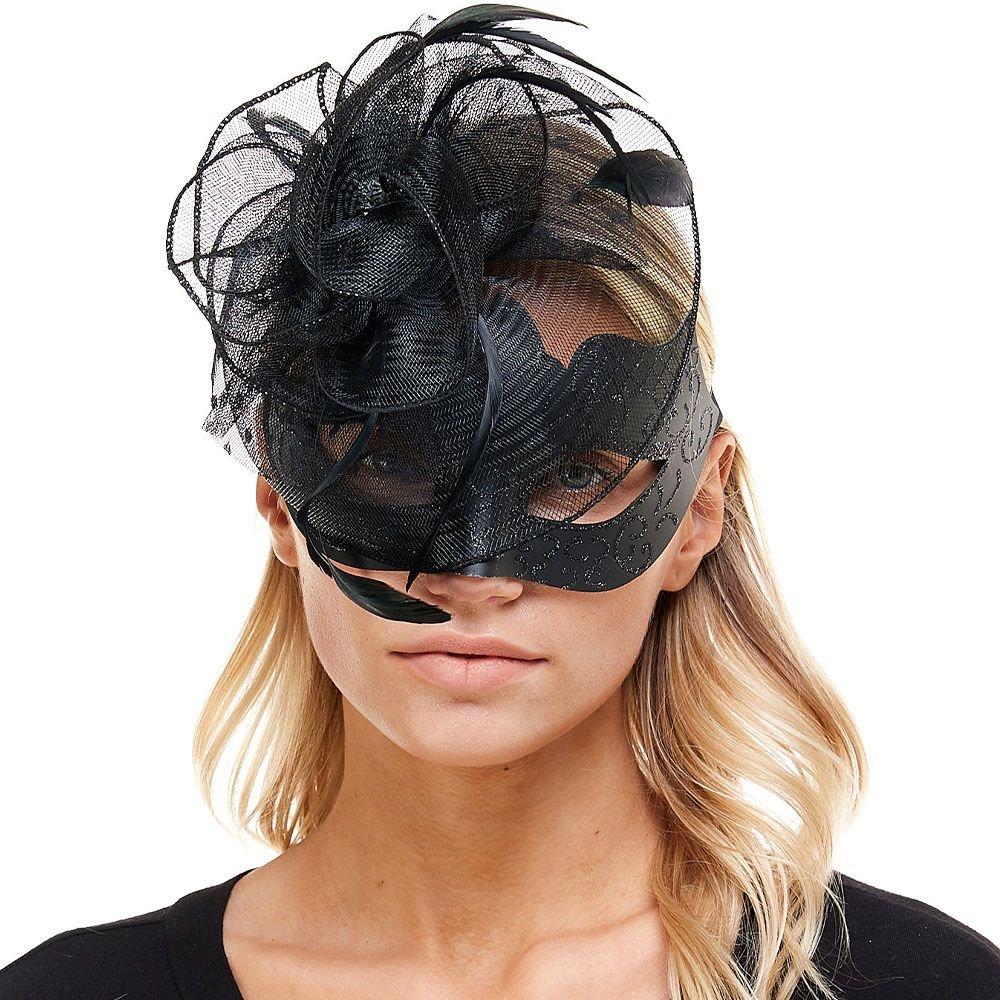 Mardi Gras Women Mask, Masquerade Mask with Fishnet Veil and Feathers, Women's Mardi Gras Masquerade Mask