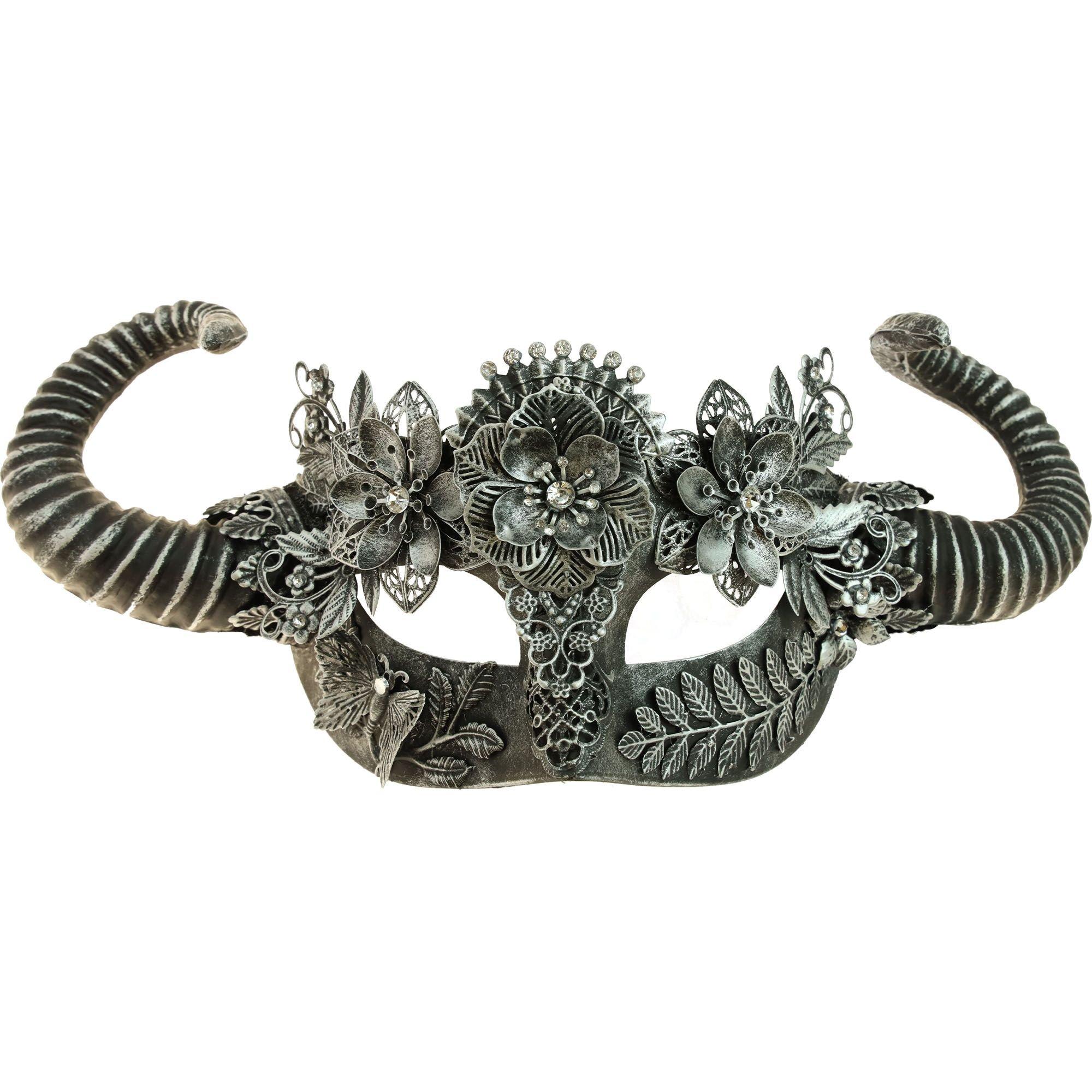 Horned Silver Satyr Masquerade Mask