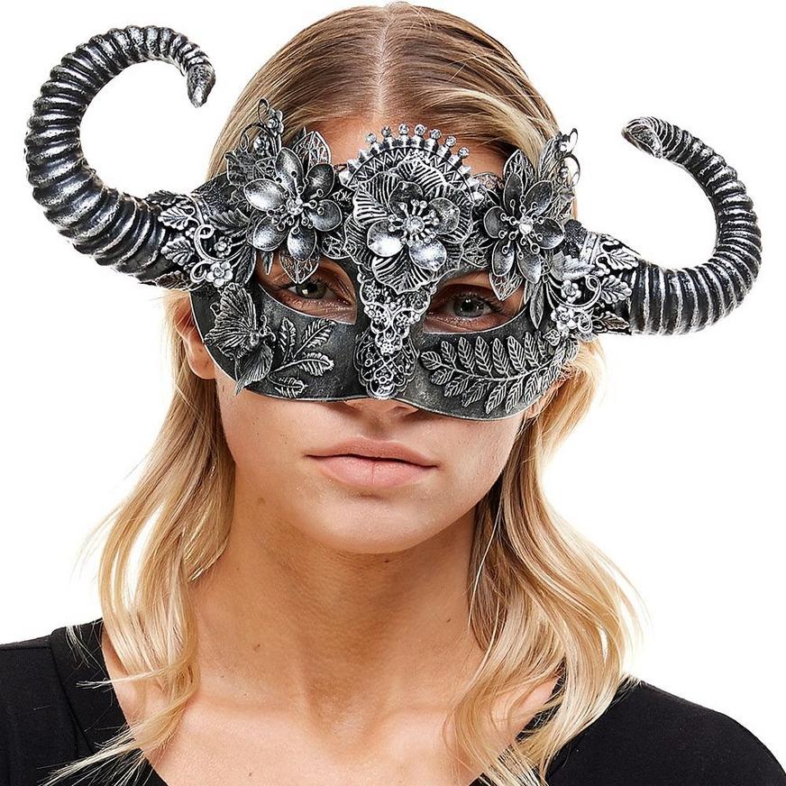Horned Silver Satyr Masquerade Mask