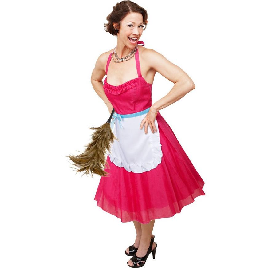 50s Happy Homemaker Apron & Feather Duster Costume Accessory Set, 2pc