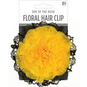 Yellow Fabric Flower Hair Clip - Day of the Dead
