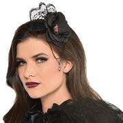 Black Lace, Satin & Velour Flower Hairclip with Spider & Chains