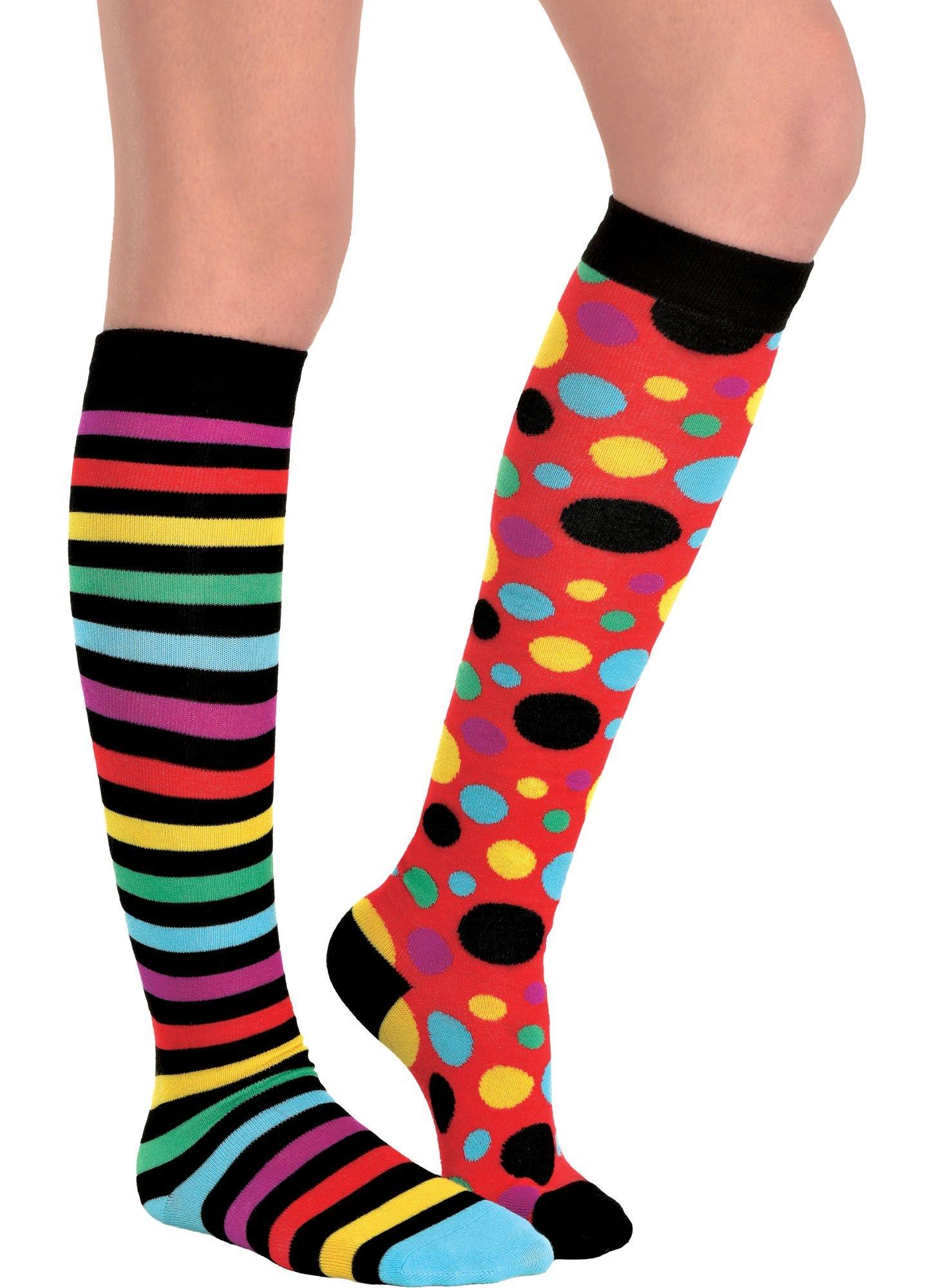 Skeleteen Colorful Rainbow Striped Socks - Over The Knee Clown