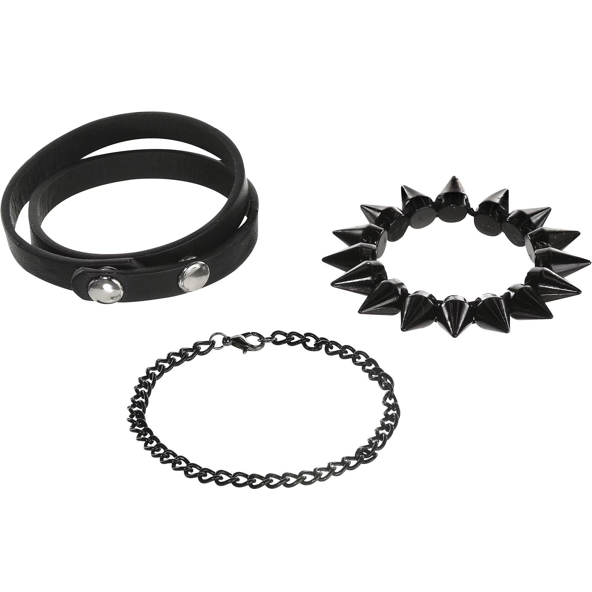 Punk Plastic & Faux Leather Bracelets, 3ct - Dark Side