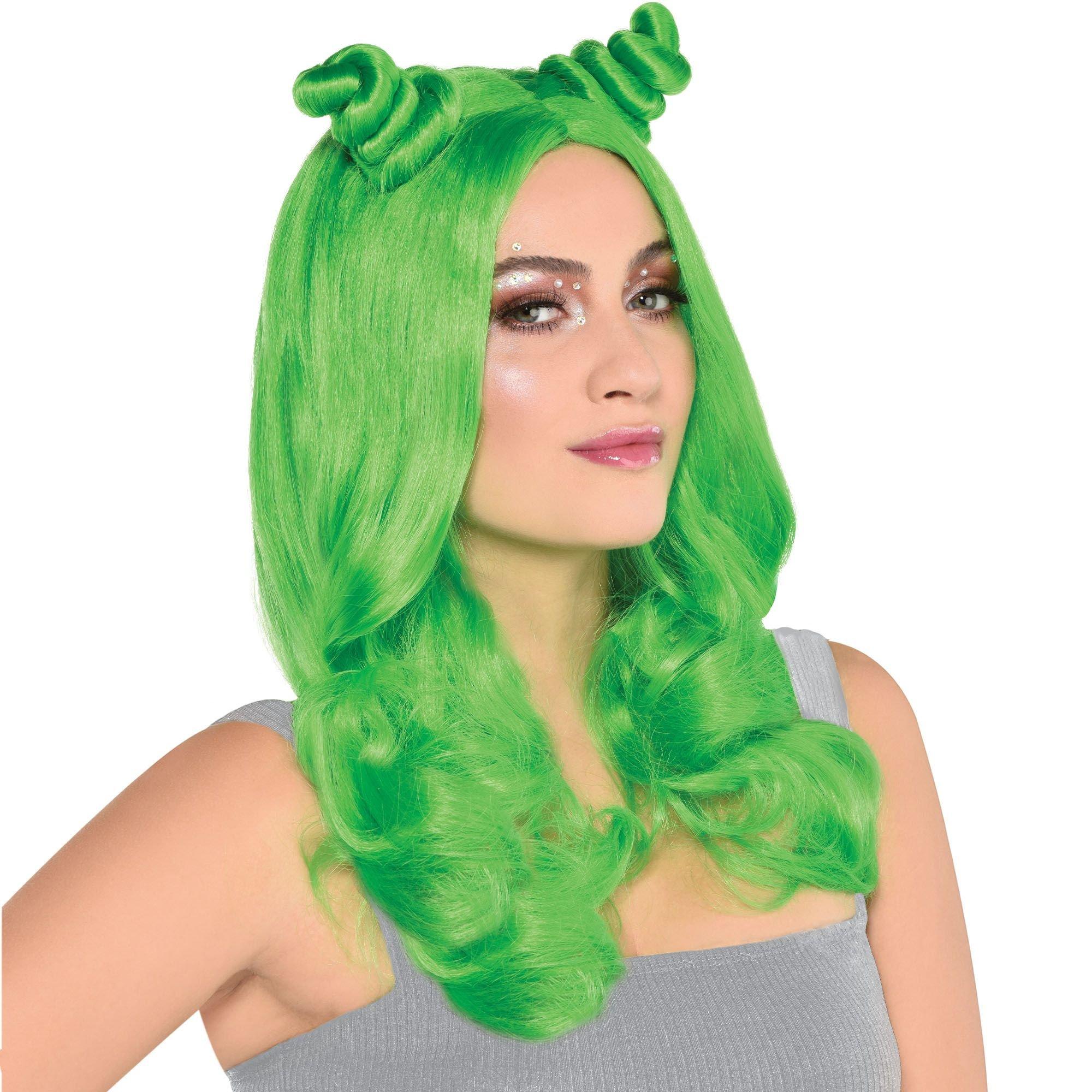 Green wig outlet with buns