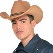 Tan Cowboy Hat with Faux Leather Trim, One Size