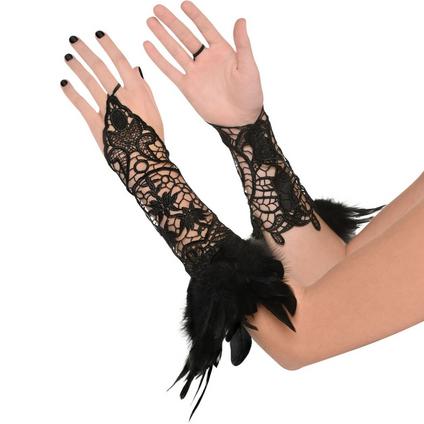 Black Lace & Feather Arm Cuffs
