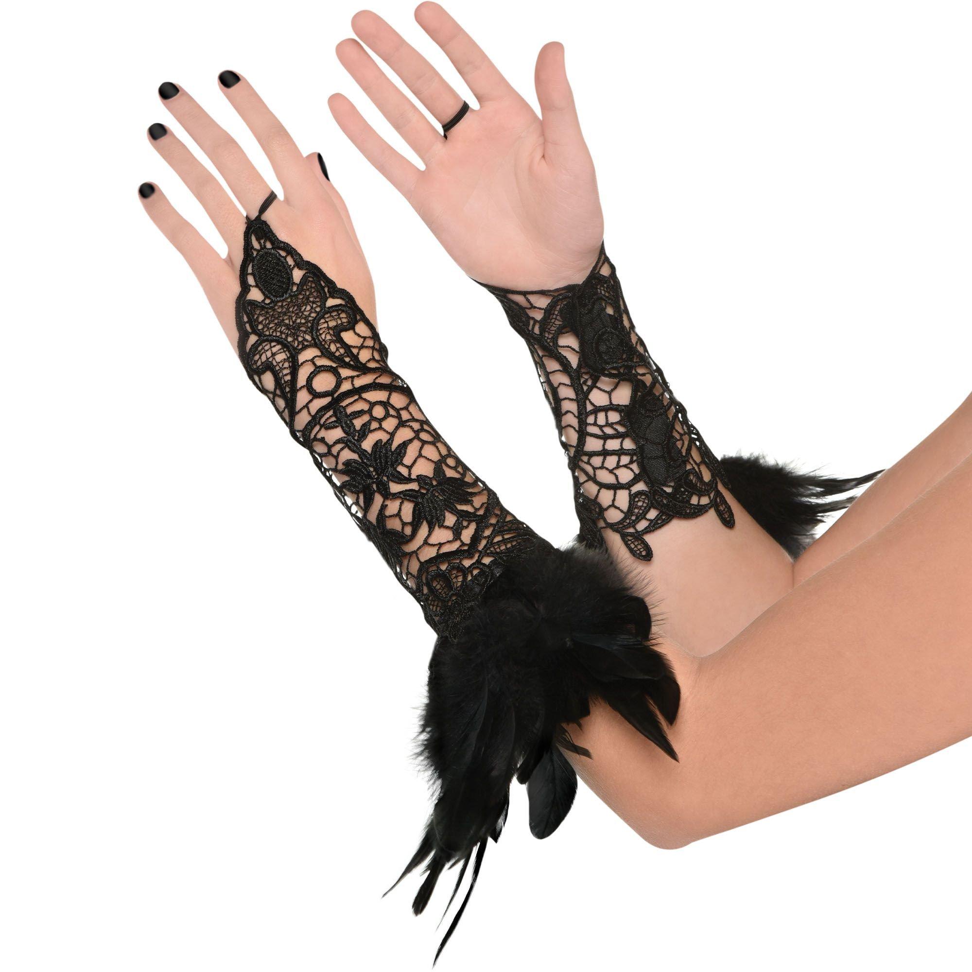 Black Lace & Feather Arm Cuffs | Party City