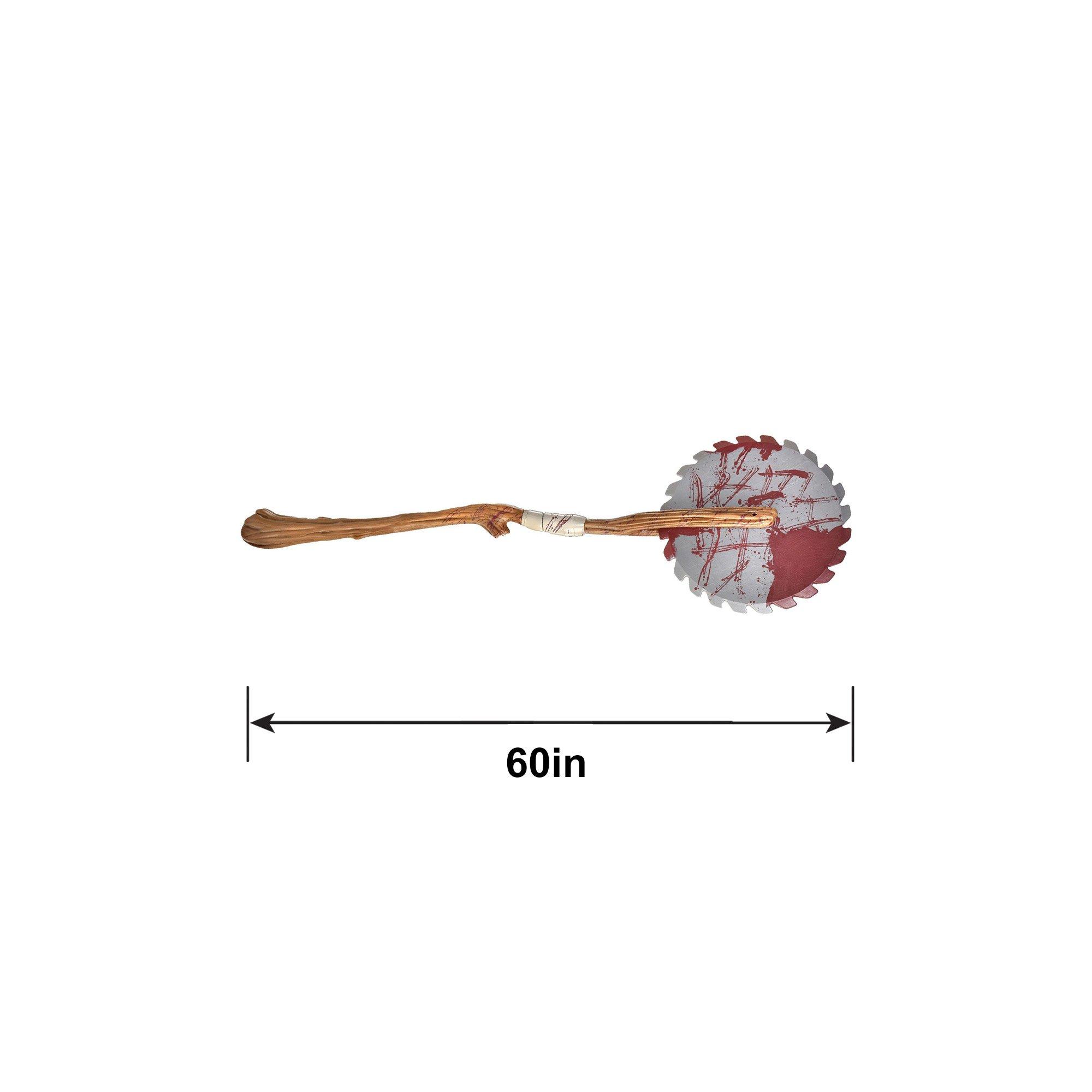 Blood-Splattered Circular Saw with Wood-Grain Handle, 60in