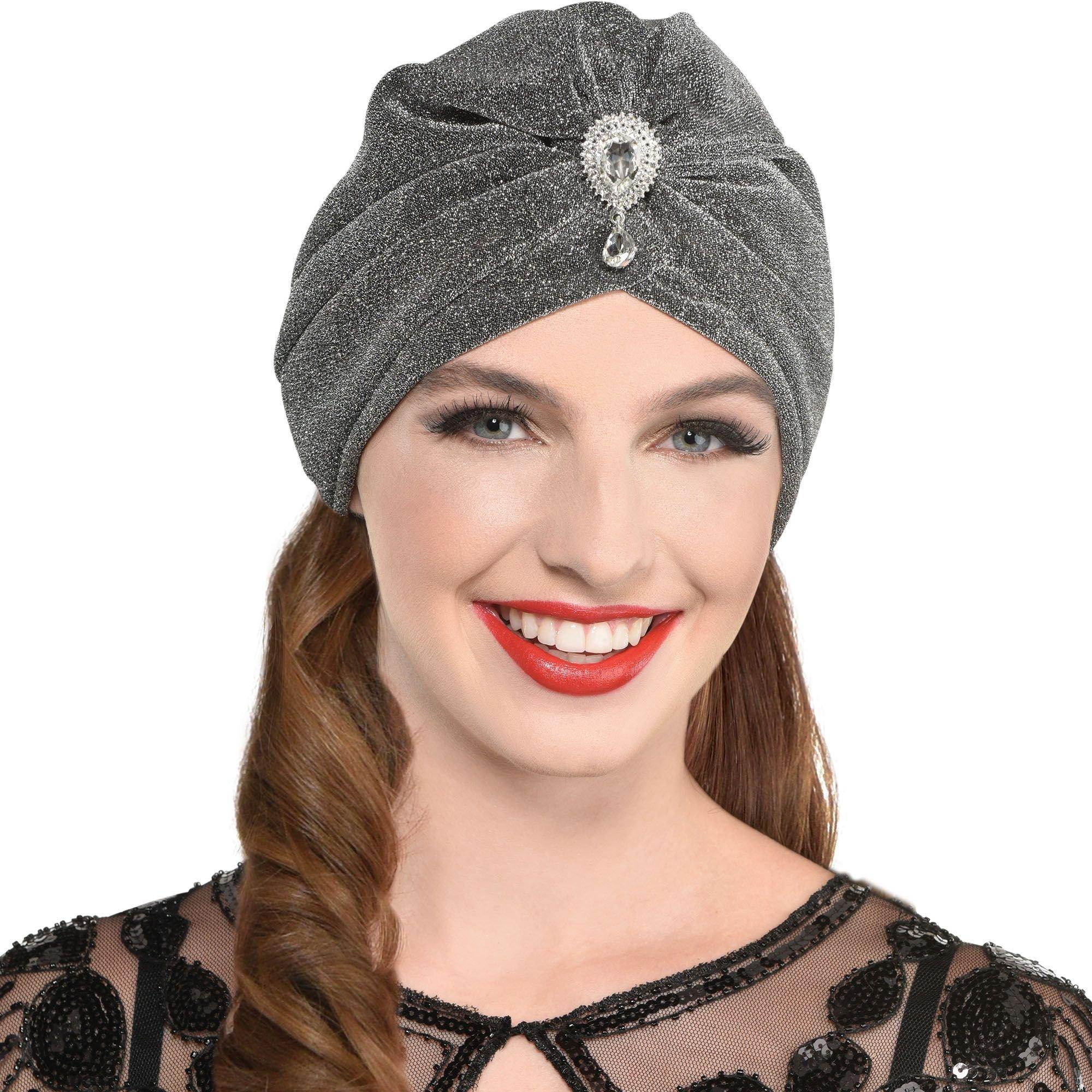 Gray & Silver 20s Fancy Turban with Gemstone | Party City